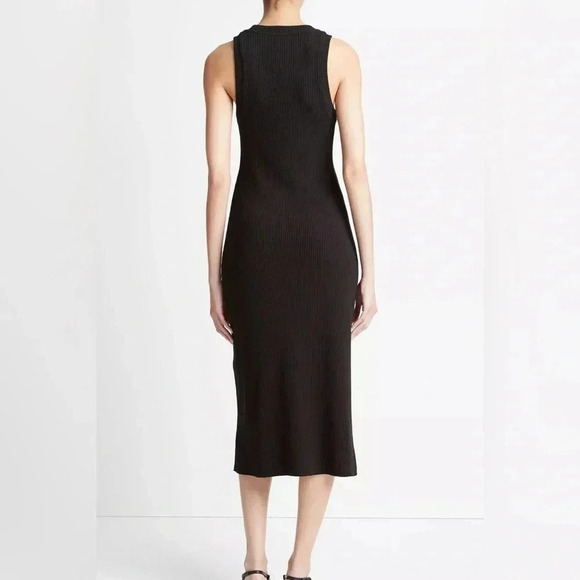 VINCE Ribbed High-Neck Tank Dress in Black / Size Large / - Picture 2 of 8